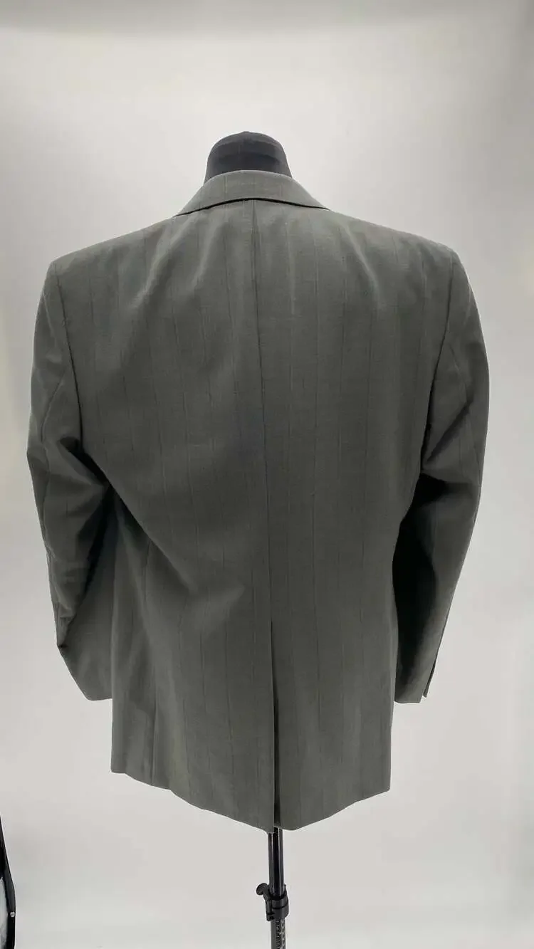 Vintage Burberry Men's Gray Pinstriped Two-Button Blazer Jacket